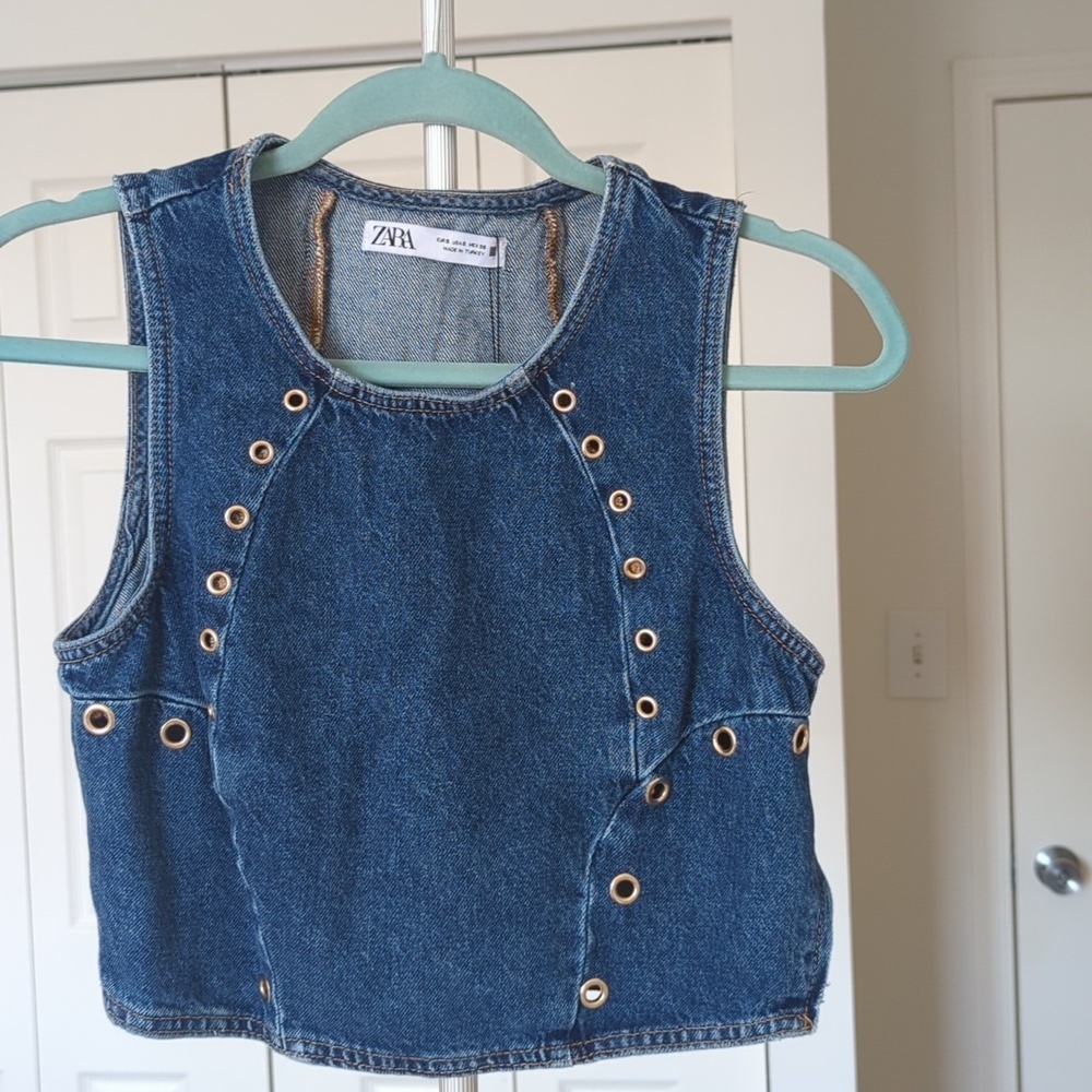 Zara Denim Cropped Top - Picture 2 of 5